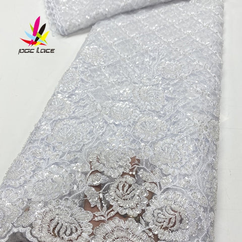 Image of Luxury Beaded Lace French Net Cotton Embroidery 5 Yards-FrenzyAfricanFashion.com