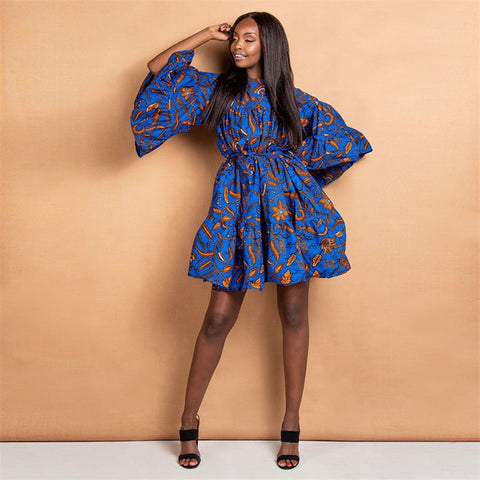 Image of Casual Loose Women Ruffle Sleeve A-Line Elegant Floral Party Dress-FrenzyAfricanFashion.com