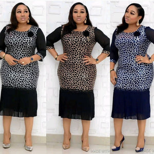 Women Plus Size Leopard Print Midi Party Dress-FrenzyAfricanFashion.com
