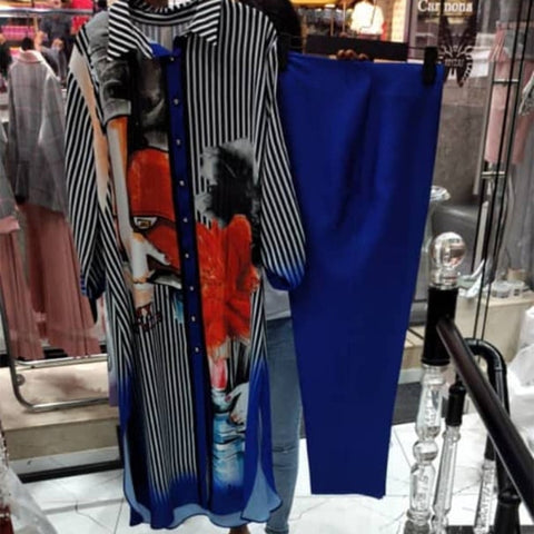 Image of Two Piece Set Women Stripe Print Bodycon Top And Pants Set-FrenzyAfricanFashion.com