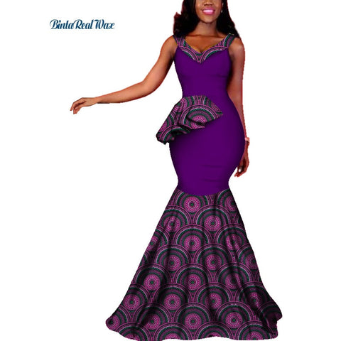 Image of Women African Wax Print Long Mermaid Sleeveless A100A-FrenzyAfricanFashion.com