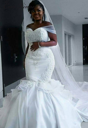 Mermaid Wedding Dress Satin Lace Bridal Gown-FrenzyAfricanFashion.com