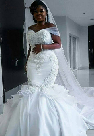 Image of Mermaid Wedding Dress Satin Lace Bridal Gown-FrenzyAfricanFashion.com