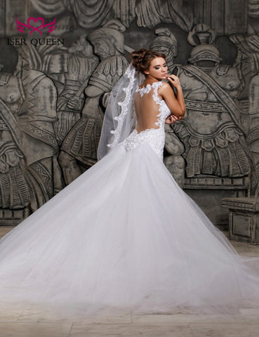 Image of Cindy Crystal Beading Illusion Back Bridal Dress-FrenzyAfricanFashion.com