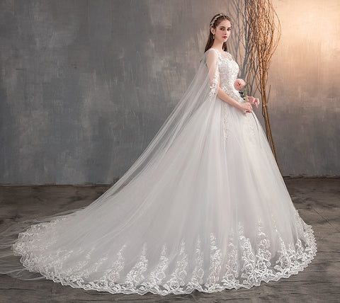 Image of Wedding Dress Lace Ball Gown With Train White-FrenzyAfricanFashion.com