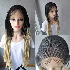 Long Ombre Blonde Braided Lace  Front Cornrow Wig Pre Pluck Hair