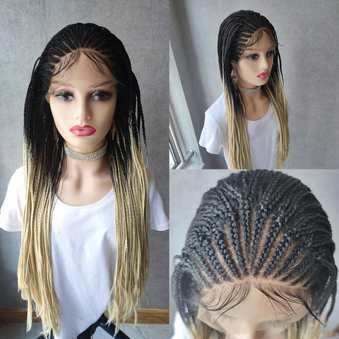 Image of Long Ombre Blonde Braided Lace Front Cornrow Wig Pre Pluck Hair-FrenzyAfricanFashion.com