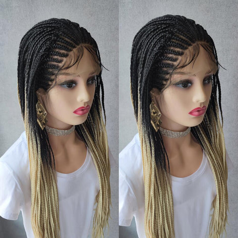 Image of Long Ombre Blonde Braided Lace Front Cornrow Wig Pre Pluck Hair-FrenzyAfricanFashion.com