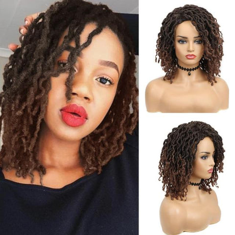 Image of Dreadlock Wig Braided Twist Black Brown Short Curly Heat Resistant Fiber Hair-FrenzyAfricanFashion.com