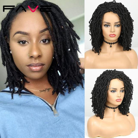 Image of Dreadlock Wig Braided Twist Black Brown Short Curly Heat Resistant Fiber Hair-FrenzyAfricanFashion.com