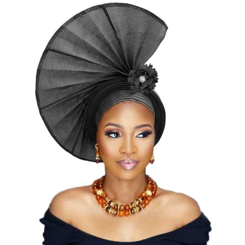 Image of Fashion African Women Party Headtie Turban Cap Already Made Auto Gele Aso Oke Material-FrenzyAfricanFashion.com