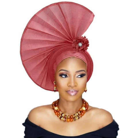 Image of Fashion African Women Party Headtie Turban Cap Already Made Auto Gele Aso Oke Material-FrenzyAfricanFashion.com