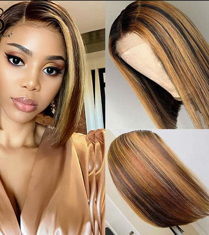 Image of Brazilian Straight Human Hair Bob Wigs 4x4 Lace Wig Ombre-FrenzyAfricanFashion.com