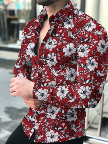 Image of Men's Shirt Long Sleeve Hawaiian Luxury Button Up Cardigan Blouses Single Breasted Turn-down Collar-FrenzyAfricanFashion.com