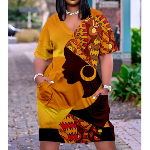 Image of Women Bohemia Dress Street V-Neck Knee length-FrenzyAfricanFashion.com