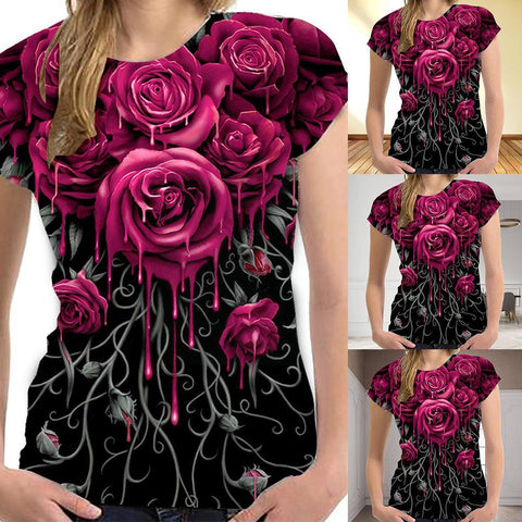 Image of Women's Rose Short-sleeves Loose Top-FrenzyAfricanFashion.com