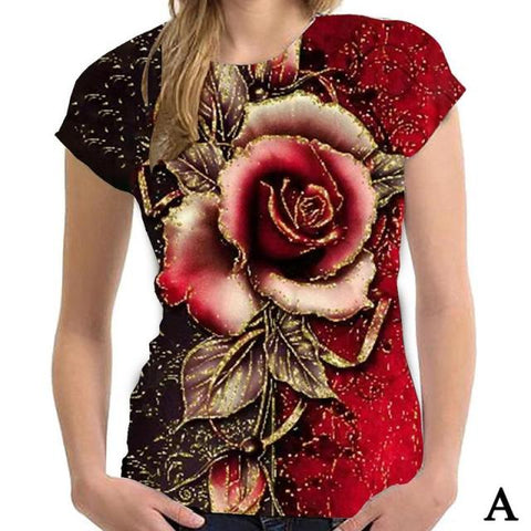 Image of Women's Rose Short-sleeves Loose Top-FrenzyAfricanFashion.com