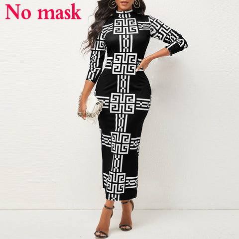 Image of Long Sleeve Bodycon Sexy Dress Women Mock Neck Autumn Streetwear Party Dresses Outfits-FrenzyAfricanFashion.com