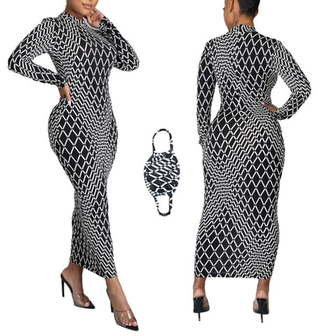 Image of Long Sleeve Bodycon Sexy Dress Women Mock Neck Autumn Streetwear Party Dresses Outfits-FrenzyAfricanFashion.com