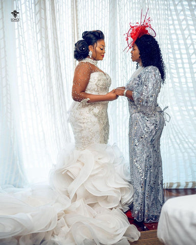 Image of Plus Size Wedding Gowns Long Train Ruffles-FrenzyAfricanFashion.com