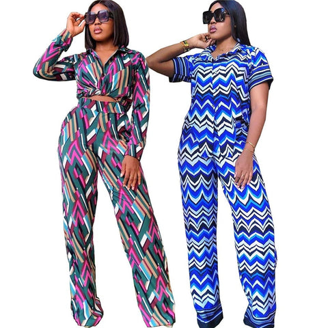 Image of Casual Dresses Women Print Blouse Pant Two Piece Set-FrenzyAfricanFashion.com