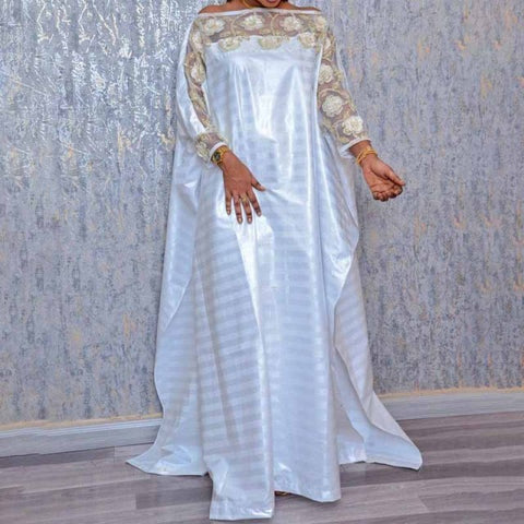 Image of Plus Size White Boubou Ankara Dashiki Large Kaftan Robe-FrenzyAfricanFashion.com