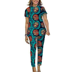 Women African Clothes Short Sleeve Tops Patch Pants Ankara Outfits Festival Occasion Wear
