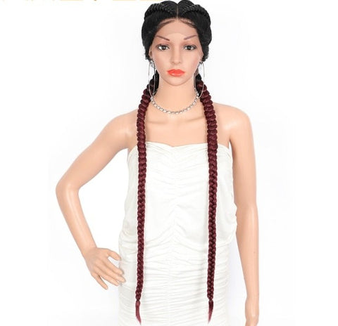 Image of Lace Front Wig Cornrow Two Part Dutch Box Braids with Baby Hair-FrenzyAfricanFashion.com