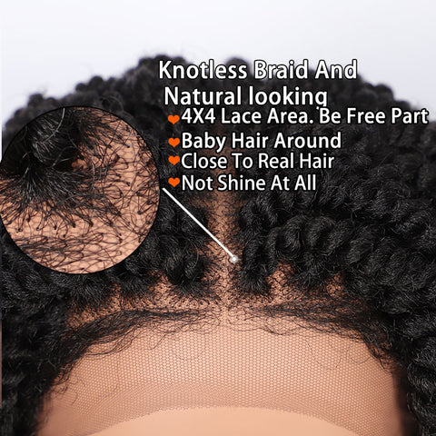 Image of 4X4 Lace Front Braided Twist Synthetic Wig Short Black-FrenzyAfricanFashion.com