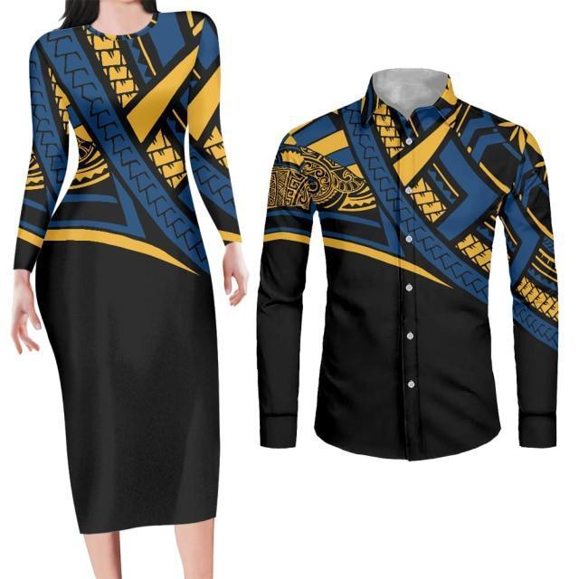 Bodycon Dress and Shirt Matching Couples Outfits-FrenzyAfricanFashion.com