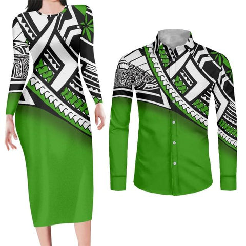 Image of Green Bodycon Dress and Shirt Matching Couples Outfits-FrenzyAfricanFashion.com