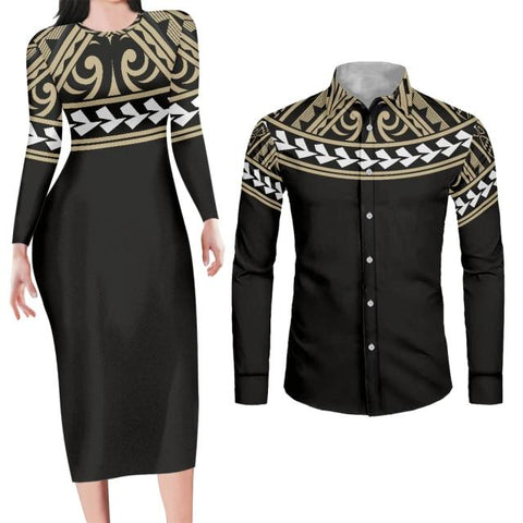 Image of Couples Swag Black Matching Apparel Bodycon Dress and Shirt Engagement Outfits-FrenzyAfricanFashion.com
