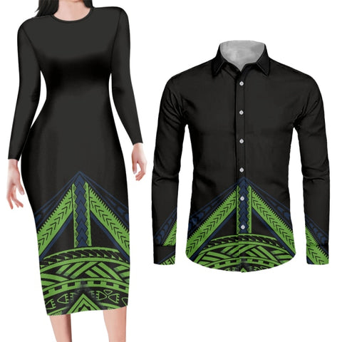 Image of Black Dress with Matching Men Shirt Couple-FrenzyAfricanFashion.com