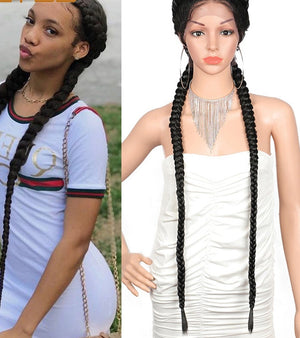 Lace Front Wig Cornrow Two Part Dutch Box Braids with Baby Hair