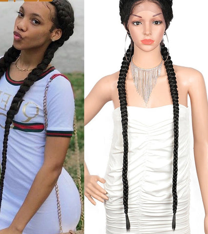 Image of Lace Front Wig Cornrow Two Part Dutch Box Braids with Baby Hair-FrenzyAfricanFashion.com