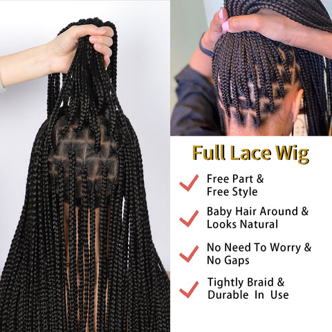 Image of 36 Inches Full Lace Front Knotless Box Braided Wigs With Baby Hair-FrenzyAfricanFashion.com