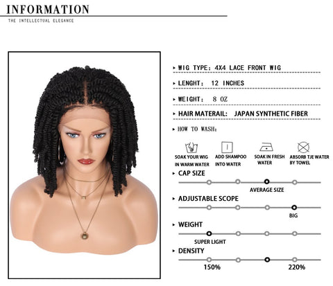 Image of 4X4 Lace Front Braided Twist Synthetic Wig Short Black-FrenzyAfricanFashion.com