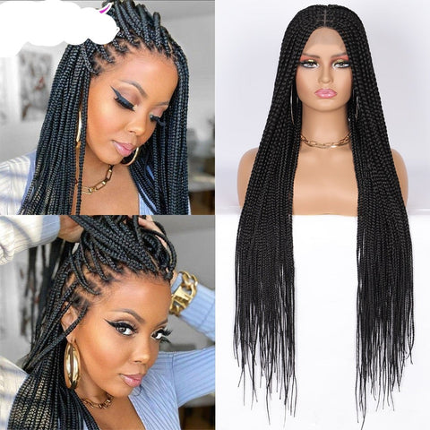 Image of Full Lace Front Wig Long Box Braided Wigs with Baby Hair-FrenzyAfricanFashion.com