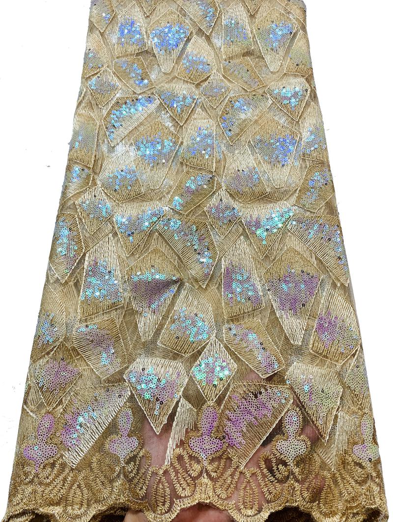 Sequins French Net Lace Embroidered Tulle Mesh Fabric-FrenzyAfricanFashion.com