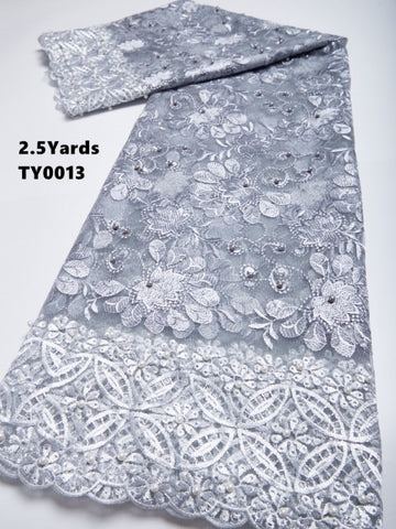 Image of Lace Per Yard (2.5) Embroidery Tulle Lace Beaded Rhinestones African French Lace Fabric-FrenzyAfricanFashion.com