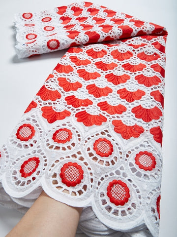 Image of Cotton Lace Fabric Swiss Voile Lace Embroidery 2.5 Yards-FrenzyAfricanFashion.com
