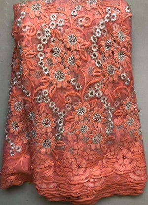 Nigerian Laces Fabrics Tulle Fabric Wedding African F#A11-FrenzyAfricanFashion.com