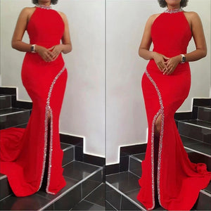 African Wedding Dresses For Women Dashiki Diamond Fashion Sexy Sleeveless Split Evening Party Long Dress Plus Size Lady Clothes-FrenzyAfricanFashion.com