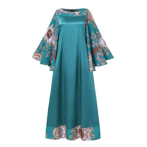 Image of Women Flare Sleeve Vintage Printed Maxi Dress Loose Sundress-FrenzyAfricanFashion.com