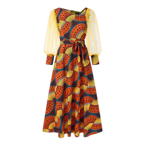 Image of Big Puff Sleeves Long Dress Women Vintage-FrenzyAfricanFashion.com