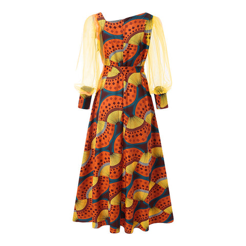 Image of Big Puff Sleeves Long Dress Women Vintage-FrenzyAfricanFashion.com