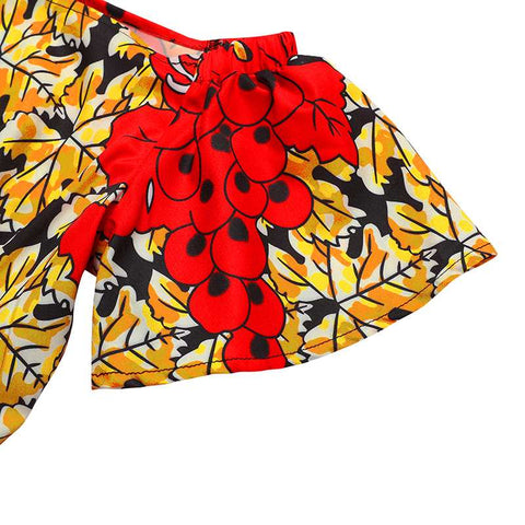 Image of Red African Print Empire Waist Women Summer Flare Sleeve Sundress-FrenzyAfricanFashion.com