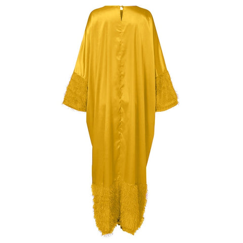 Image of Bat Sleeve Women Satin Silk Dress Oversized-FrenzyAfricanFashion.com