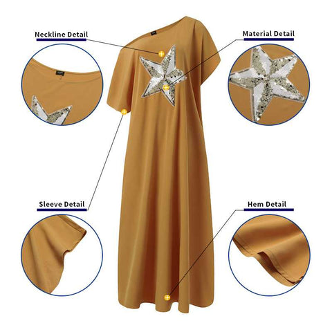 Image of Bohemian Long Summer Short Sleeve Off Shoulder Star Print Maxi Dress-FrenzyAfricanFashion.com