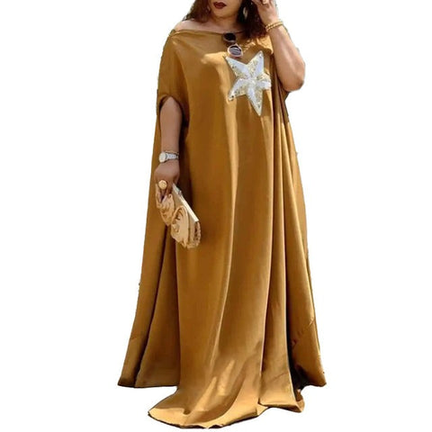 Image of Bohemian Long Summer Short Sleeve Off Shoulder Star Print Maxi Dress-FrenzyAfricanFashion.com
